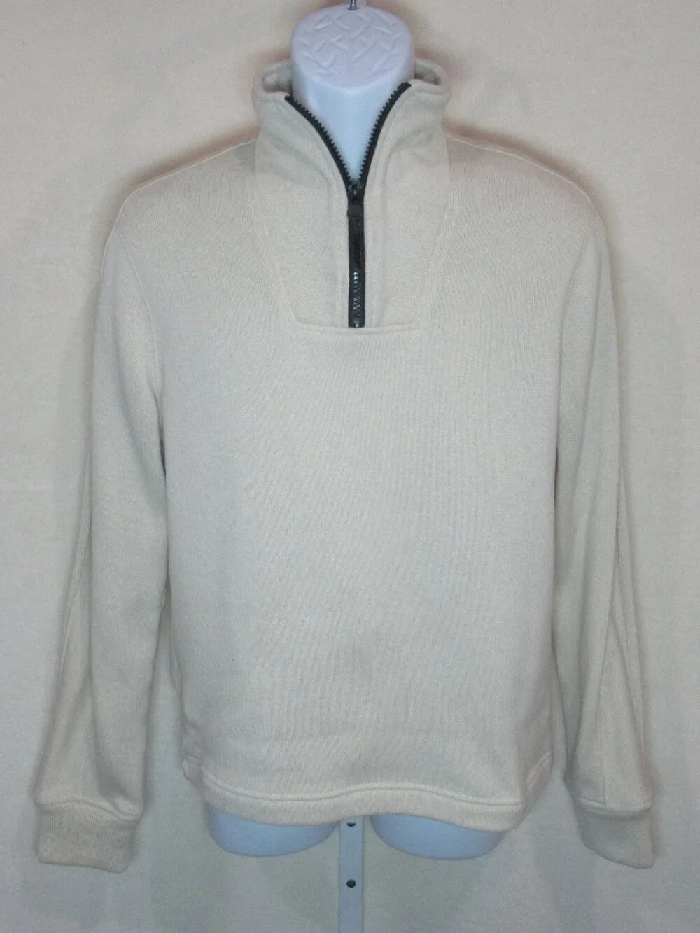 Banana Republic Men’s Quarter Zip Pullover Sweater Cream Black | Small